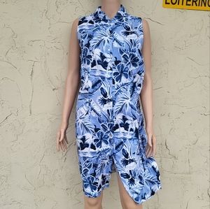Blue and White Floral Print Tank Dress